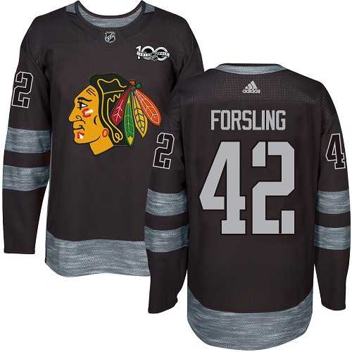 Men's Adidas Chicago Blackhawks #42 Gustav Forsling Black 1917-2017 100th Anniversary Stitched NHL Jersey