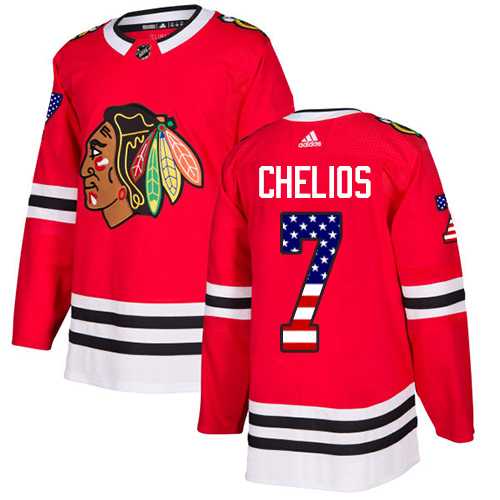 Men's Adidas Chicago Blackhawks #7 Chris Chelios Red Home Authentic USA Flag Stitched NHL Jersey