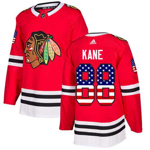 Men's Adidas Chicago Blackhawks #88 Patrick Kane Red Home Authentic USA Flag Stitched NHL Jersey
