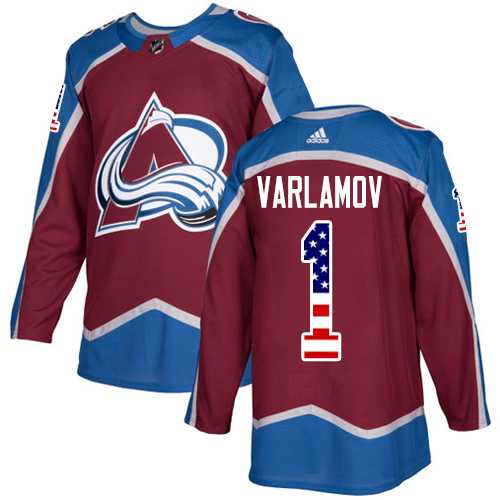 Men's Adidas Colorado Avalanche #1 Semyon Varlamov Burgundy Home Authentic USA Flag Stitched NHL Jersey