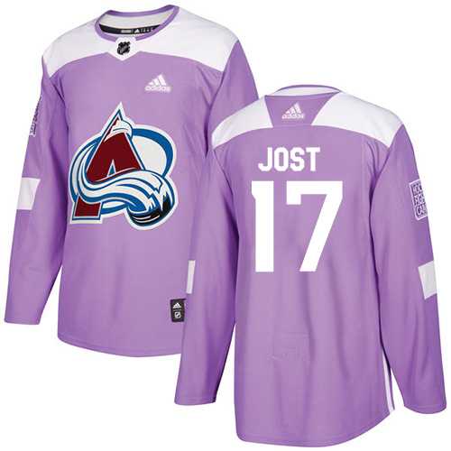 Men's Adidas Colorado Avalanche #17 Tyson Jost Purple Authentic Fights Cancer Stitched NHL