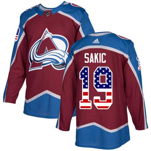 Men's Adidas Colorado Avalanche #19 Joe Sakic Burgundy Home Authentic USA Flag Stitched NHL Jersey