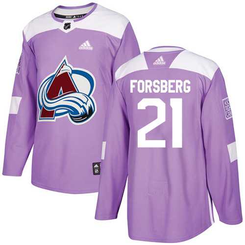 Men's Adidas Colorado Avalanche #21 Peter Forsberg Purple Authentic Fights Cancer Stitched NHL