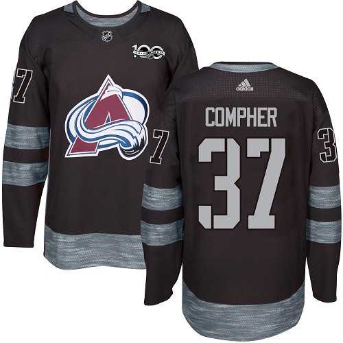 Men's Adidas Colorado Avalanche #37 J.T. Compher Black 1917-2017 100th Anniversary Stitched NHL Jersey
