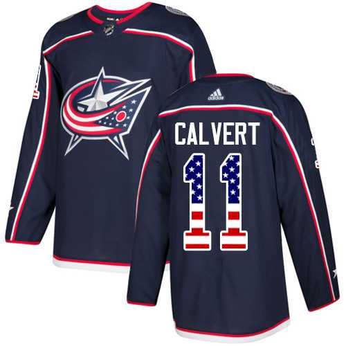 Men's Adidas Columbus Blue Jackets #11 Matt Calvert Navy Blue Home Authentic USA Flag Stitched NHL Jersey