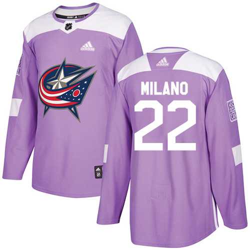 Men's Adidas Columbus Blue Jackets #22 Sonny Milano Purple Authentic Fights Cancer Stitched NHL
