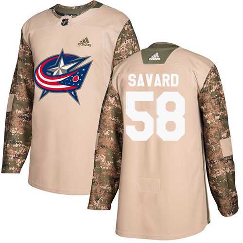Men's Adidas Columbus Blue Jackets #58 David Savard Camo Authentic 2017 Veterans Day Stitched NHL Jersey
