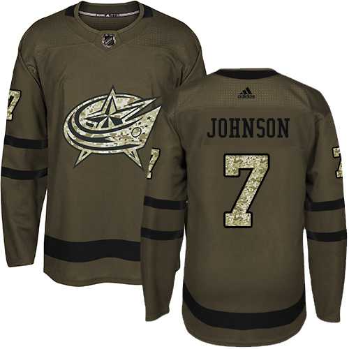Men's Adidas Columbus Blue Jackets #7 Jack Johnson Green Salute to Service Stitched NHL Jersey