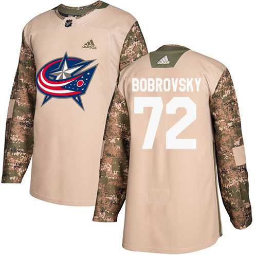 Men's Adidas Columbus Blue Jackets #72 Sergei Bobrovsky Camo Authentic 2017 Veterans Day Stitched NHL Jersey