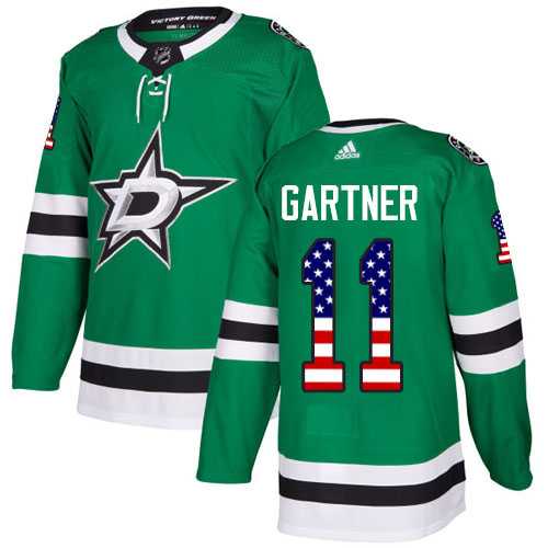 Men's Adidas Dallas Stars #11 Mike Gartner Green Home Authentic USA Flag Stitched NHL Jersey