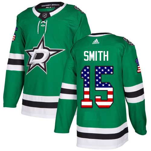Men's Adidas Dallas Stars #15 Bobby Smith Green Home Authentic USA Flag Stitched NHL Jersey
