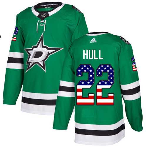 Men's Adidas Dallas Stars #22 Brett Hull Green Home Authentic USA Flag Stitched NHL Jersey