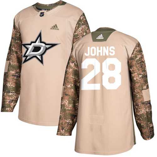 Men's Adidas Dallas Stars #28 Stephen Johns Camo Authentic 2017 Veterans Day Stitched NHL Jersey