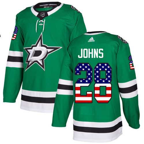 Men's Adidas Dallas Stars #28 Stephen Johns Green Home Authentic USA Flag Stitched NHL Jersey