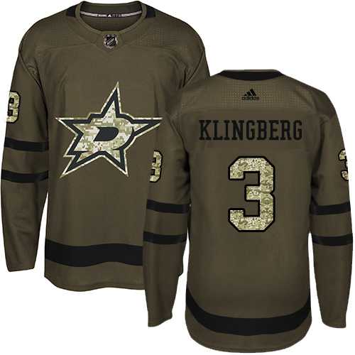 Men's Adidas Dallas Stars #3 John Klingberg Green Salute to Service Stitched NHL Jersey