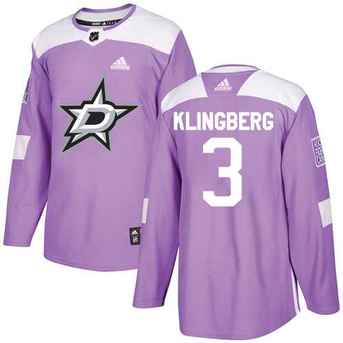 Men's Adidas Dallas Stars #3 John Klingberg Purple Authentic Fights Cancer Stitched NHL