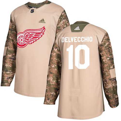 Men's Adidas Detroit Red Wings #10 Alex Delvecchio Camo Authentic 2017 Veterans Day Stitched NHL Jersey