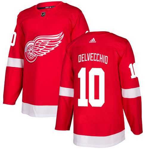 Men's Adidas Detroit Red Wings #10 Alex Delvecchio Red Home Authentic Stitched NHL Jersey