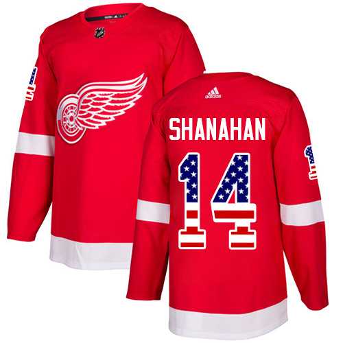 Men's Adidas Detroit Red Wings #14 Brendan Shanahan Red Home Authentic USA Flag Stitched NHL Jersey