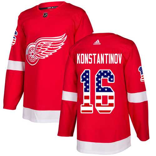Men's Adidas Detroit Red Wings #16 Vladimir Konstantinov Red Home Authentic USA Flag Stitched NHL Jersey