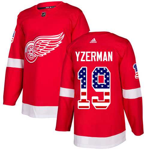 Men's Adidas Detroit Red Wings #19 Steve Yzerman Red Home Authentic USA Flag Stitched NHL Jersey