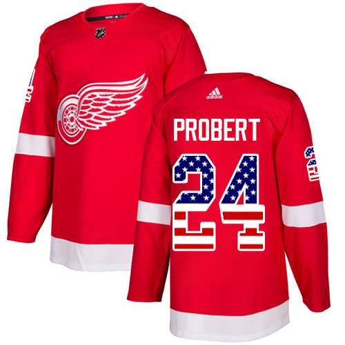 Men's Adidas Detroit Red Wings #24 Bob Probert Red Home Authentic USA Flag Stitched NHL Jersey