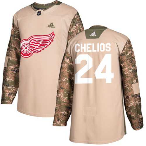 Men's Adidas Detroit Red Wings #24 Chris Chelios Camo Authentic 2017 Veterans Day Stitched NHL Jersey