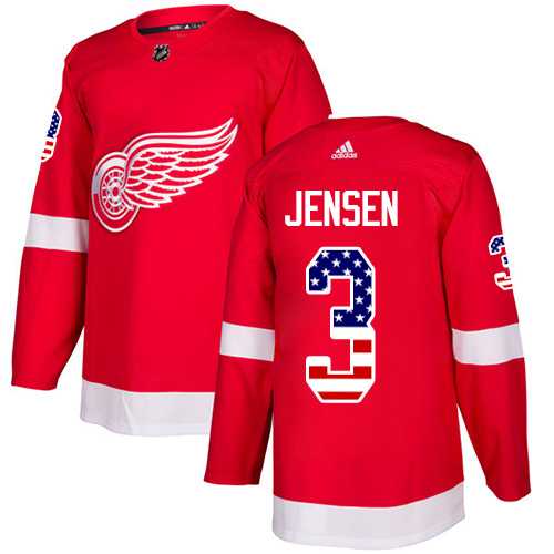 Men's Adidas Detroit Red Wings #3 Nick Jensen Red Home Authentic USA Flag Stitched NHL Jersey