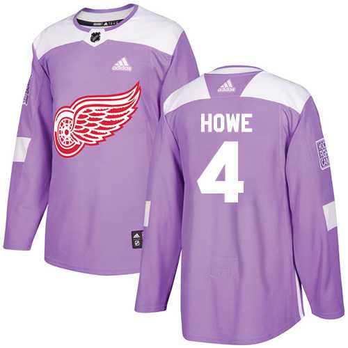 Men's Adidas Detroit Red Wings #4 Gordie Howe Purple Authentic Fights Cancer Stitched NHL Jersey