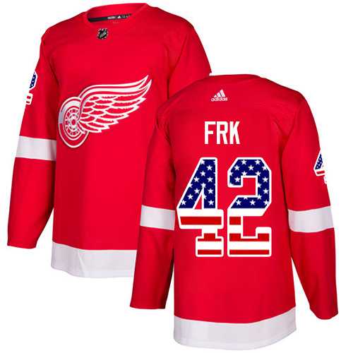 Men's Adidas Detroit Red Wings #42 Martin Frk Red Home Authentic USA Flag Stitched NHL Jersey