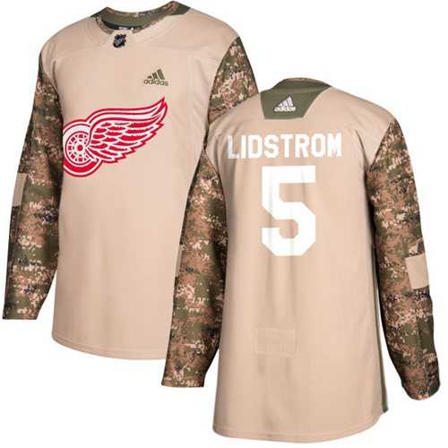 Men's Adidas Detroit Red Wings #5 Nicklas Lidstrom Camo Authentic 2017 Veterans Day Stitched NHL Jersey