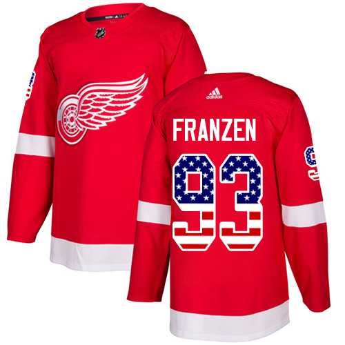 Men's Adidas Detroit Red Wings #93 Johan Franzen Red Home Authentic USA Flag Stitched NHL Jersey