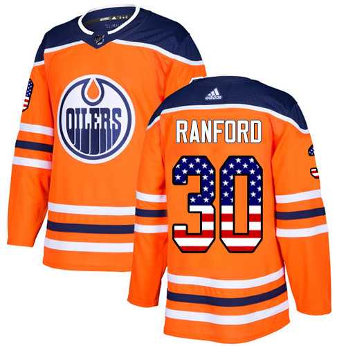 Men's Adidas Edmonton Oilers #30 Bill Ranford Orange Home Authentic USA Flag Stitched NHL Jersey