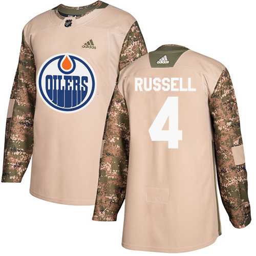 Men's Adidas Edmonton Oilers #4 Kris Russell Camo Authentic 2017 Veterans Day Stitched NHL Jersey