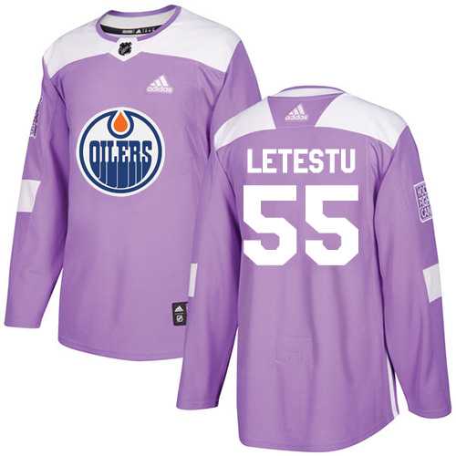 Men's Adidas Edmonton Oilers #55 Mark Letestu Purple Authentic Fights Cancer Stitched NHL