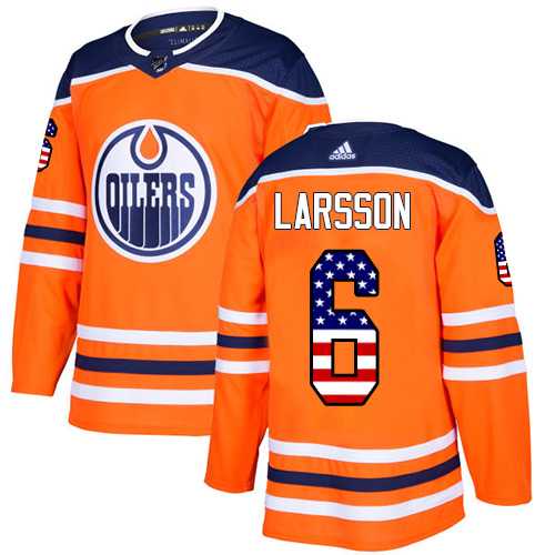 Men's Adidas Edmonton Oilers #6 Adam Larsson Orange Home Authentic USA Flag Stitched NHL Jersey