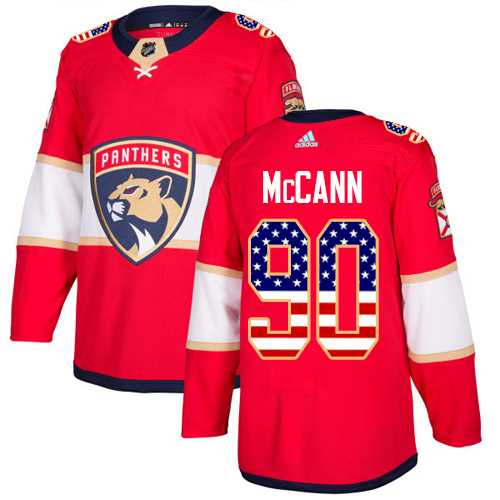 Men's Adidas Florida Panthers #90 Jared McCann Red Home Authentic USA Flag Stitched NHL Jersey
