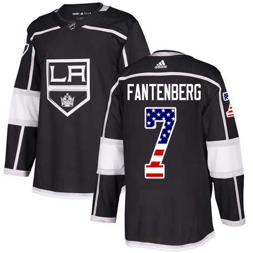 Men's Adidas Los Angeles Kings #7 Oscar Fantenberg Black Home Authentic USA Flag Stitched NHL Jersey