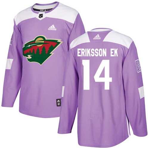 Men's Adidas Minnesota Wild #14 Joel Eriksson Ek Purple Authentic Fights Cancer Stitched NHL