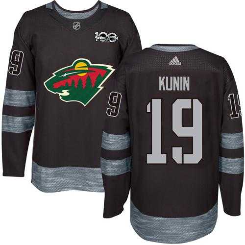 Men's Adidas Minnesota Wild #19 Luke Kunin Black 1917-2017 100th Anniversary Stitched NHL Jersey