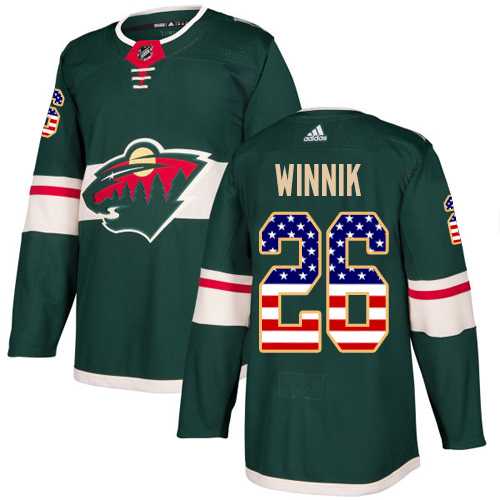 Men's Adidas Minnesota Wild #26 Daniel Winnik Green Home Authentic USA Flag Stitched NHL Jersey