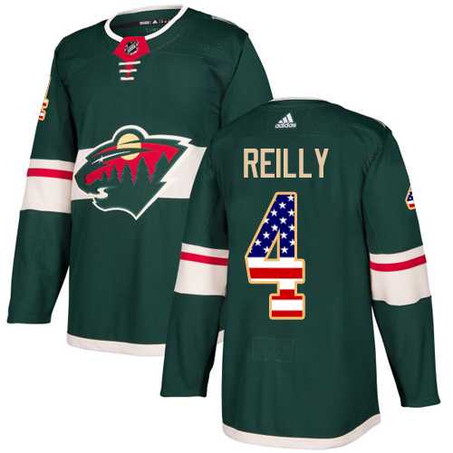 Men's Adidas Minnesota Wild #4 Mike Reilly Green Home Authentic USA Flag Stitched NHL Jersey