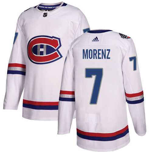 Men's Adidas Montreal Canadiens #7 Howie Morenz White Authentic 2017 100 Classic Stitched NHL Jersey