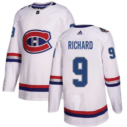 Men's Adidas Montreal Canadiens #9 Maurice Richard White Authentic 2017 100 Classic Stitched NHL Jersey