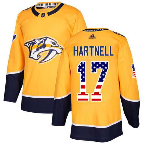 Men's Adidas Nashville Predators #17 Scott Hartnell Yellow Home Authentic USA Flag Stitched NHL Jersey