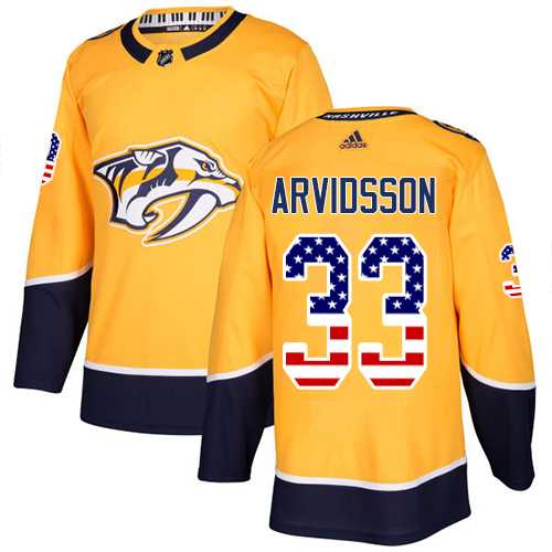 Men's Adidas Nashville Predators #33 Viktor Arvidsson Yellow Home Authentic USA Flag Stitched NHL Jersey