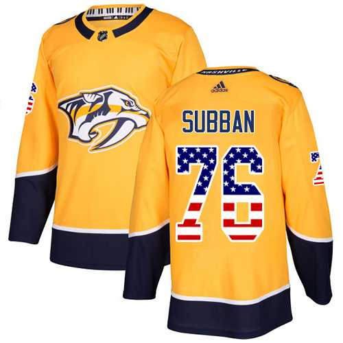 Men's Adidas Nashville Predators #76 P.K Subban Yellow Home Authentic USA Flag Stitched NHL Jersey