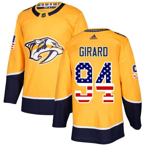 Men's Adidas Nashville Predators #94 Samuel Girard Yellow Home Authentic USA Flag Stitched NHL Jersey