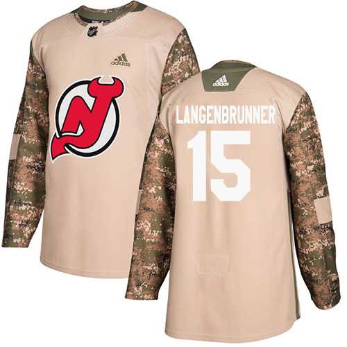 Men's Adidas New Jersey Devils #15 Langenbrunner Camo Authentic 2017 Veterans Day Stitched NHL Jersey