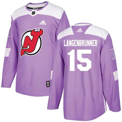 Men's Adidas New Jersey Devils #15 Langenbrunner Purple Authentic Fights Cancer Stitched NHL Jersey